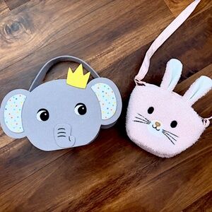 Set of 2 Bags - Gray Elephant and Pink Bunny (NWOT)